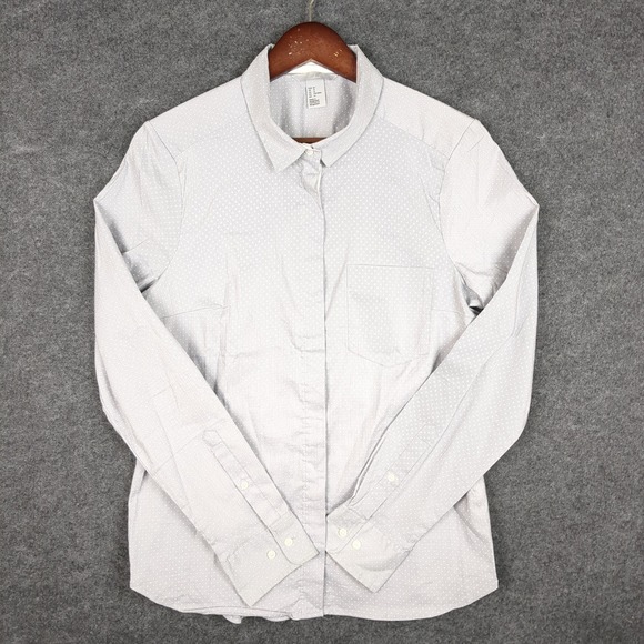 H&M Womens Shirt Size 14 Blue White Polka Dot Button Down Long Sleeve - Picture 2 of 12